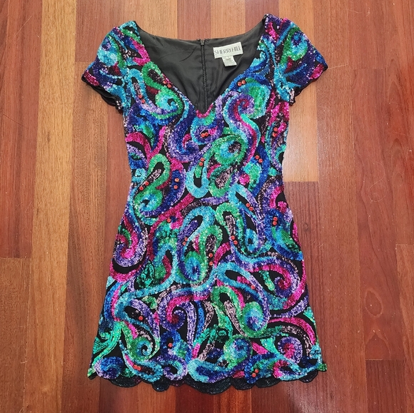 Vintage Sherri Hill Rainbow Sequin Swirl Dress | Size 2 - Picture 1 of 5